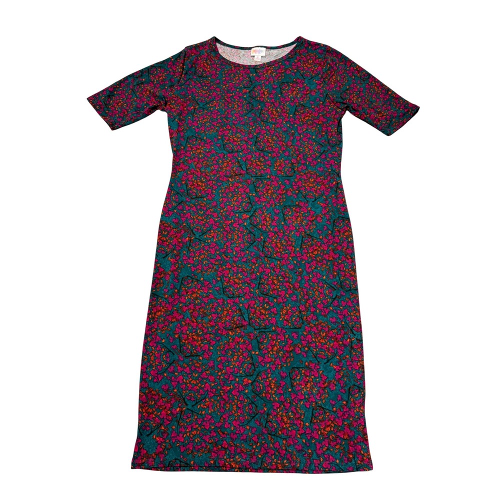 LuLaRoe Julia Dress Womens M Teal Plum Floral Sheath NWT #159 Cottagecore Retro